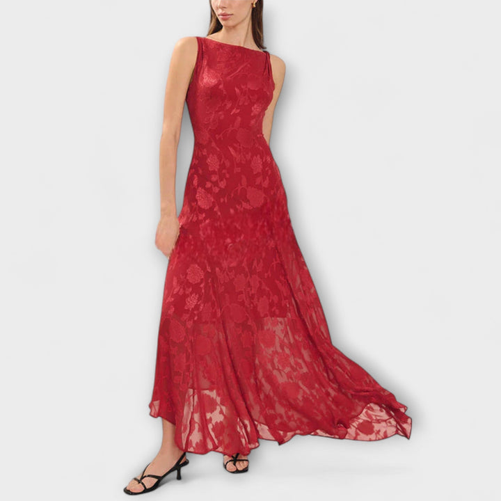 Opale - Robe Maxi en Jacquard à Lacets Décolleté Élégante