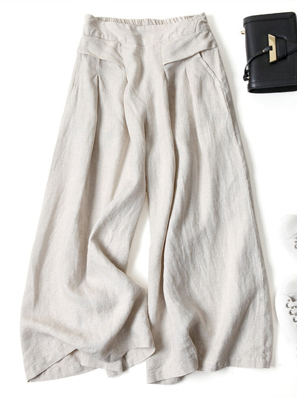 Neuvième pantalon large ample en coton Ramie de couleur unie, grande taille