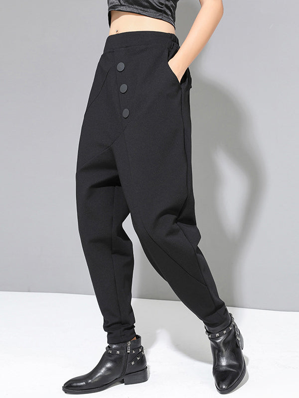 Pantalon sarouel taille haute noir avec boutons