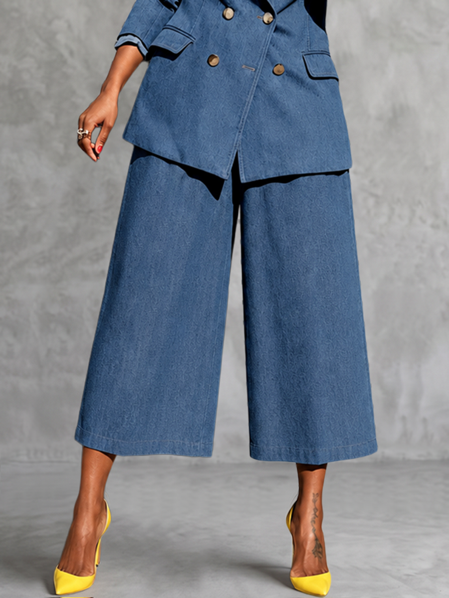 Jean ample à poches, à jambes larges, couleur unie