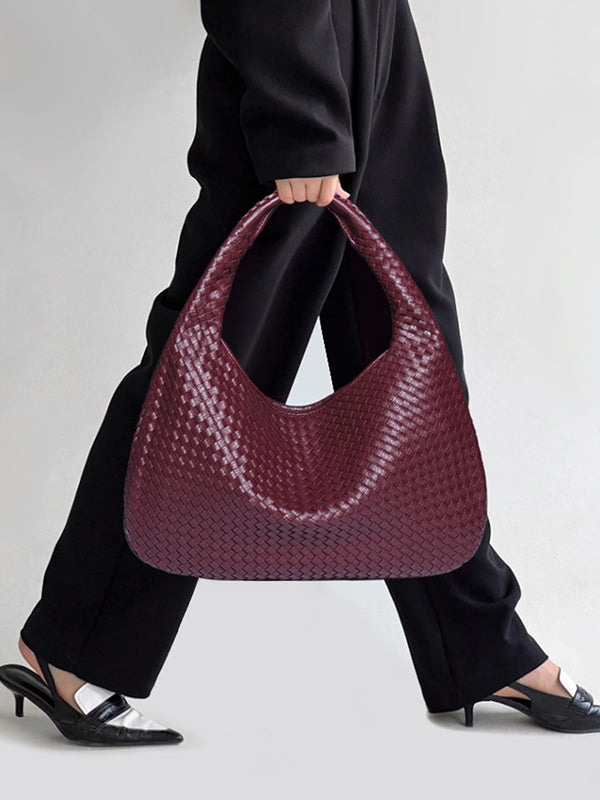 Sac à main géométrique tressé à empiècements, à fermeture éclair, couleur unie