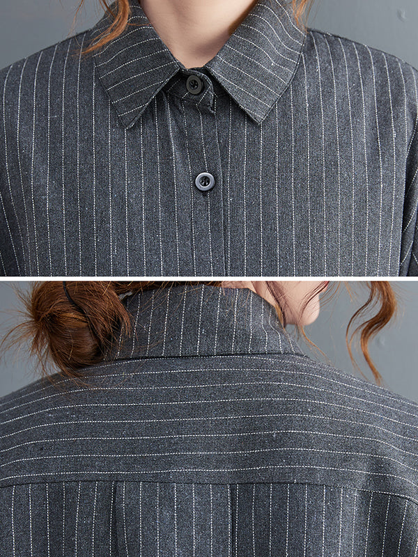 Robe ample rayée longue en gaze, à empiècements, à col revers