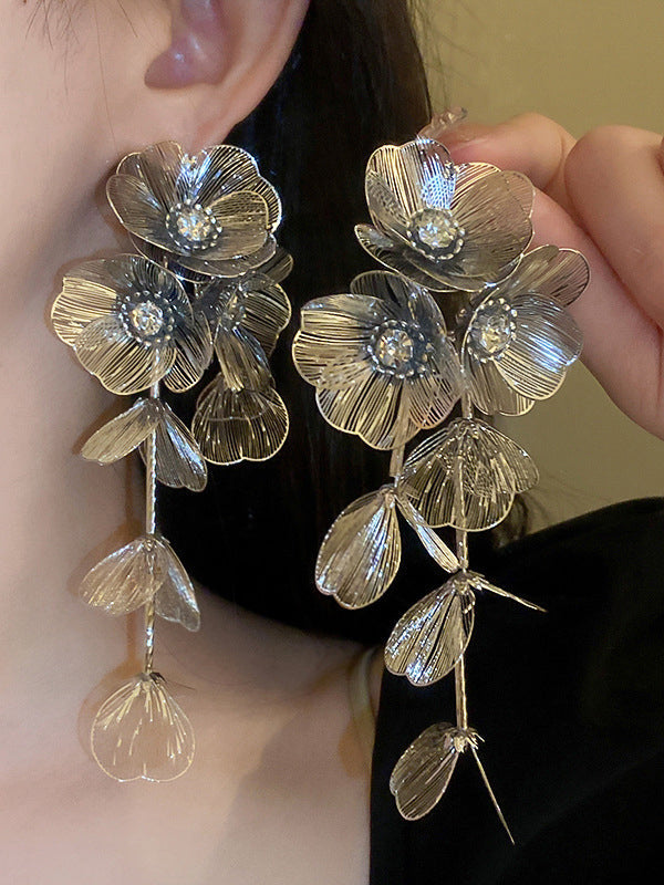 Boucles d'oreilles pendantes géométriques en forme de fleur, à strass