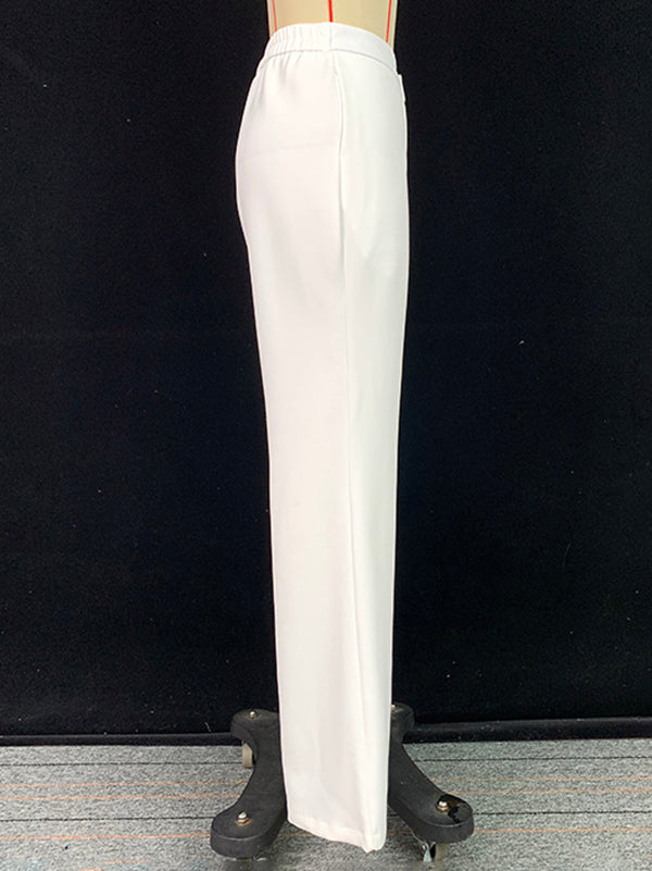 Pantalon ample taille haute, couleur unie