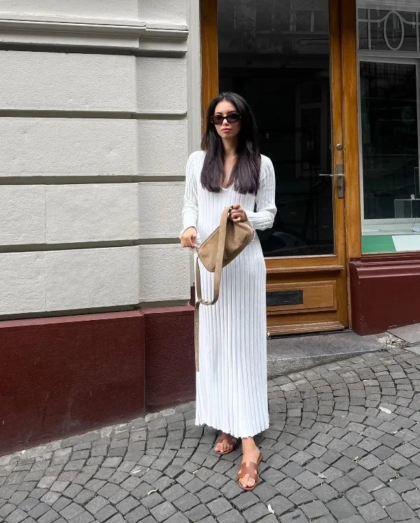 Sara - Nouvelle Robe Midi Tricot d'Automne avec Manches