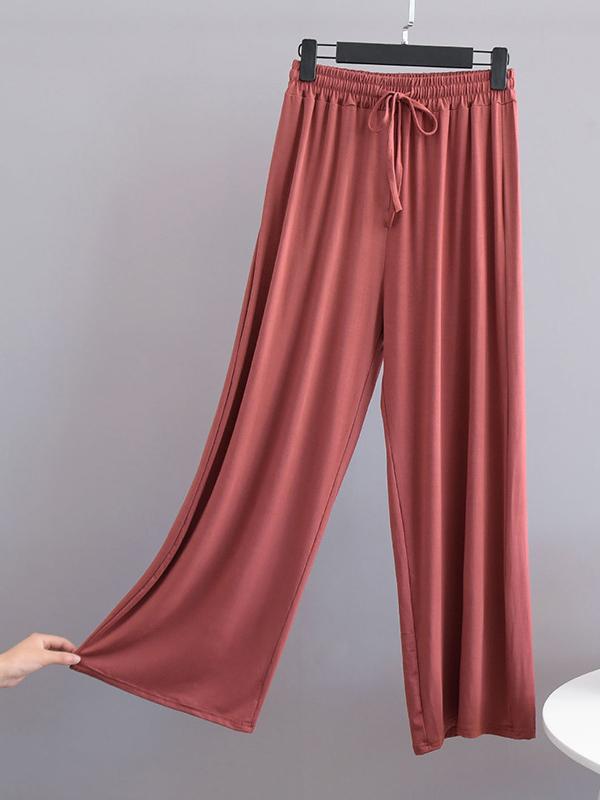 Pantalon confortable ample à cordon de serrage, couleur unie