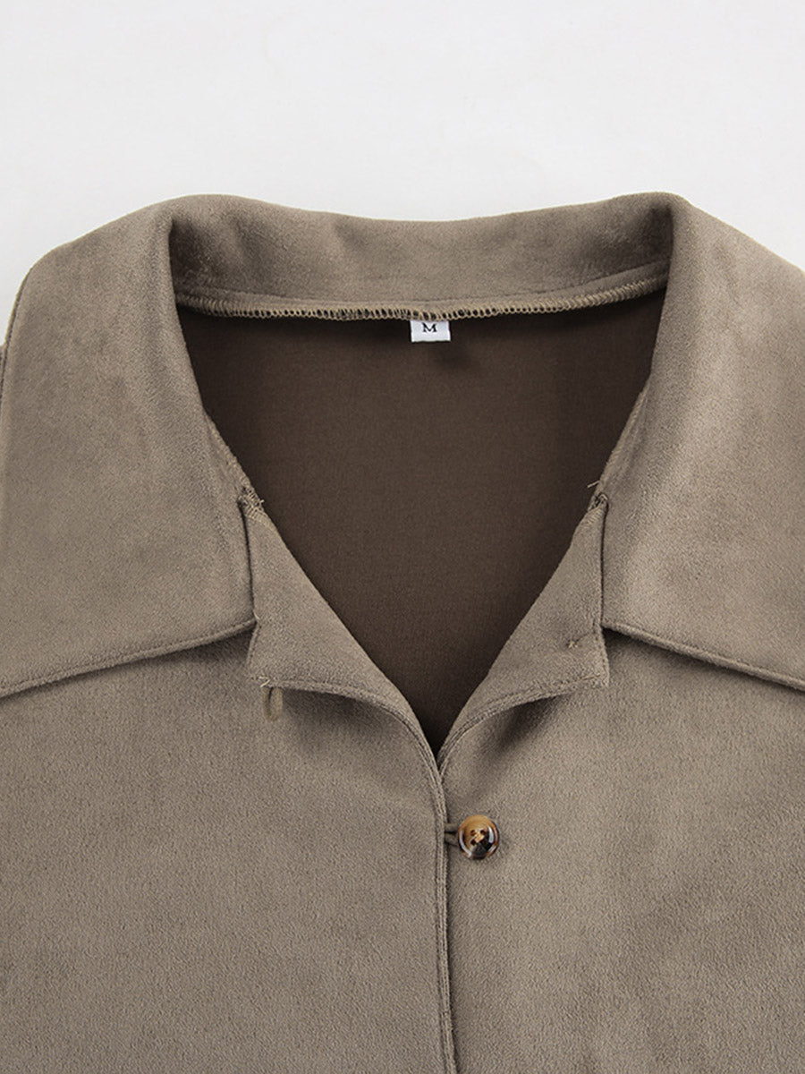 Chemisiers à manches longues amples, boutonnés, de couleur unie et à revers fendu – Chemises Hauts Vêtements d'extérieur