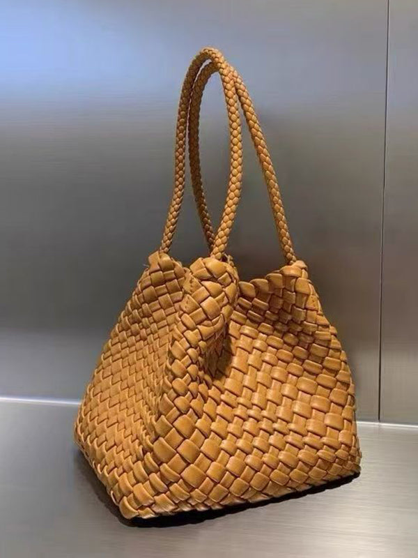 Sac à main tressé à empiècements, couleur unie