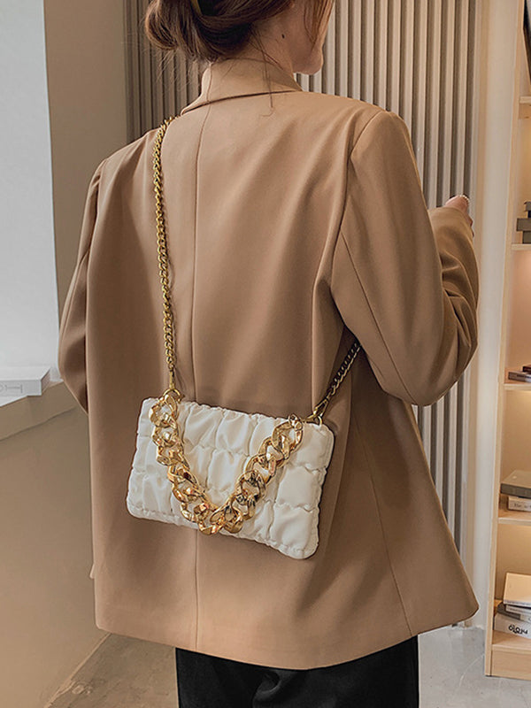 Sac bandoulière à chaîne, à carreaux, couleur unie