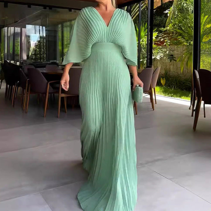 Renata - Robe maxi plissée magenta