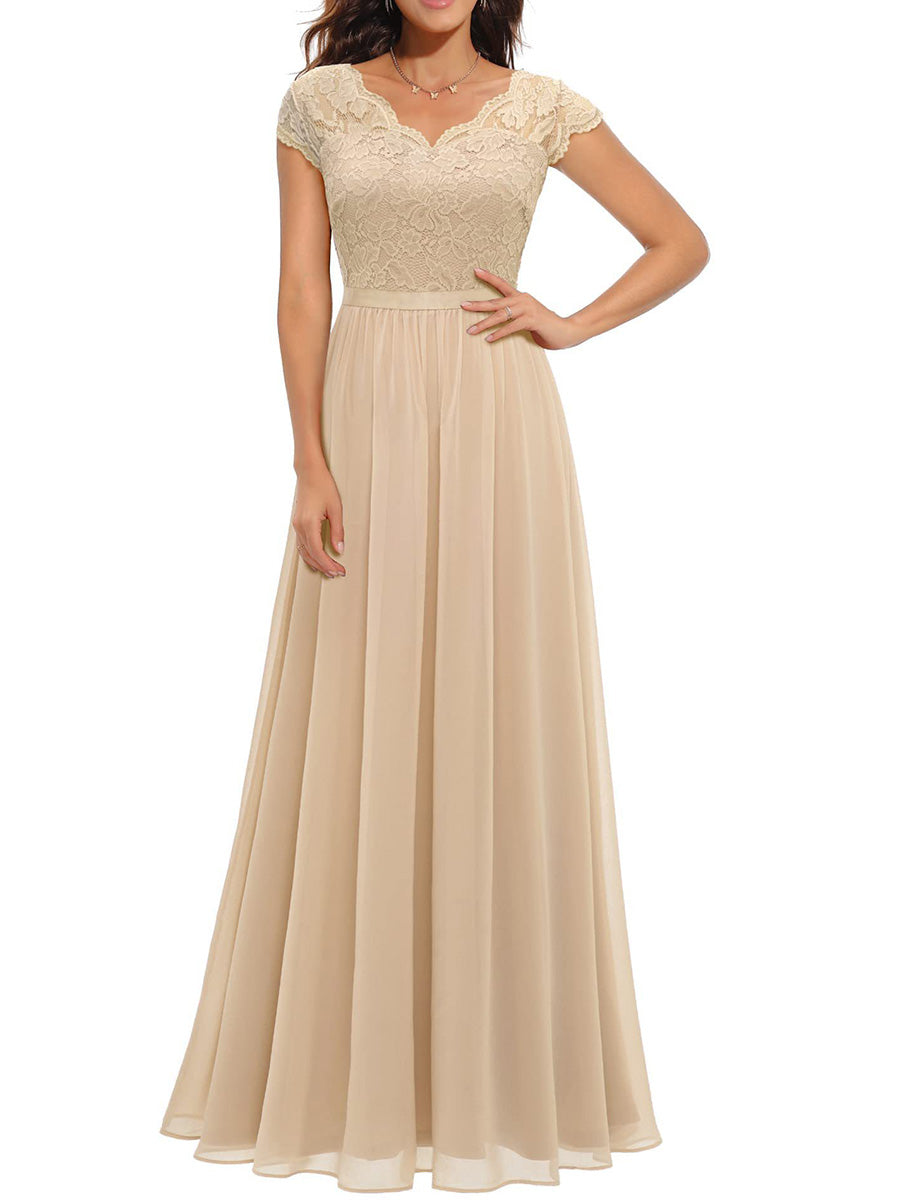 Robe longue plissée transparente coupe trapèze, taille haute, à empiècements, à col en V, couleur unie