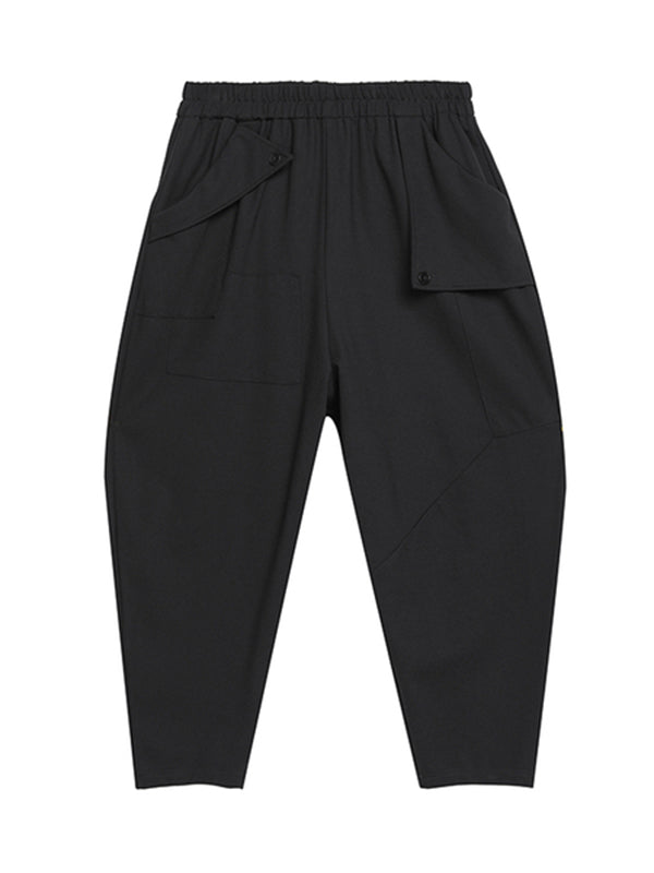 Sarouel élégant noir asymétrique à taille élastique
