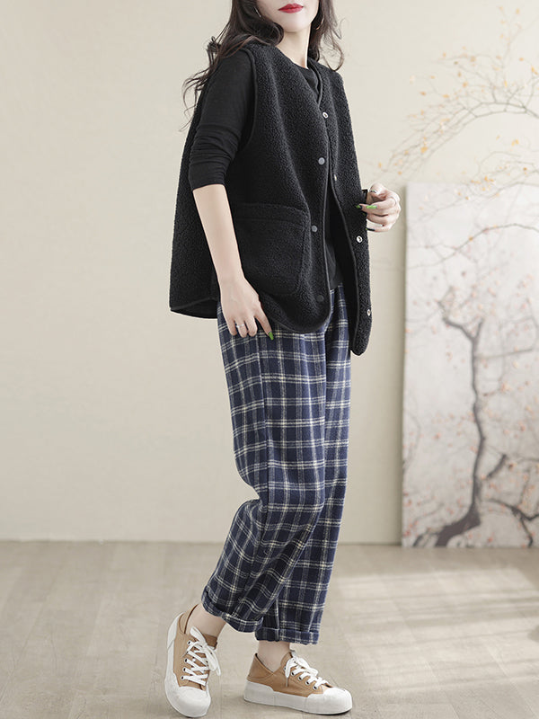 Gilet sans manches ample vintage, couleur unie