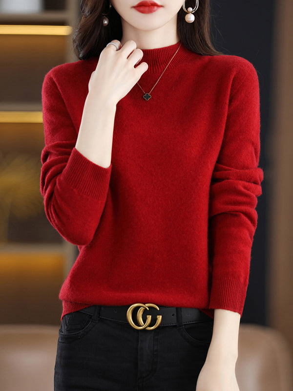 Pull de bureau à manches longues, couleur unie, col haut, pulls