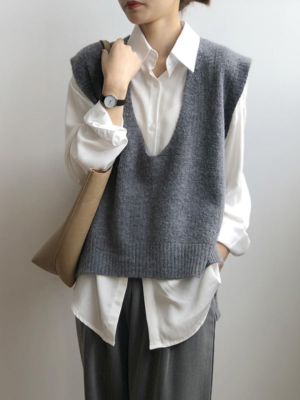 Gilet irrégulier à tricoter uni à col en V