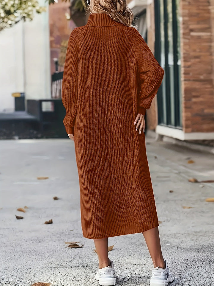 Robe en tricot pour femmes col roulé | Manches longues et longueur midi