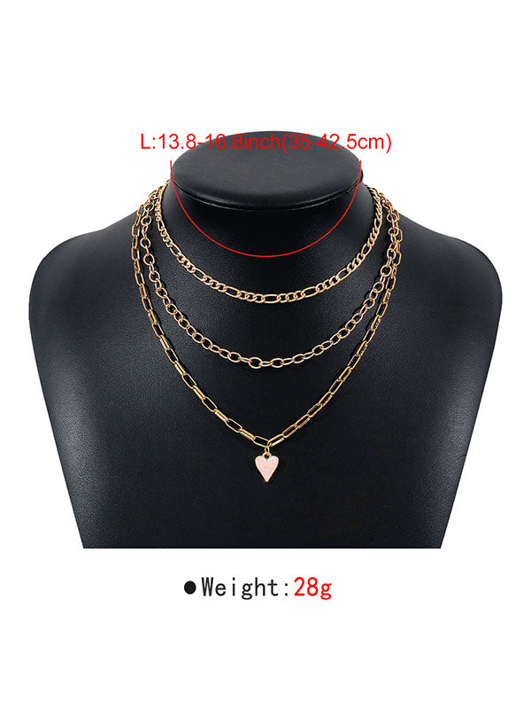 Collier géométrique superposé à chaîne, en forme de cœur