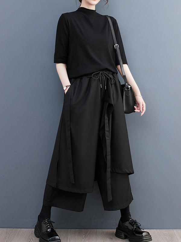 Pantalon ample à jambes larges, cordon de serrage, couleur unie, bas, culotte