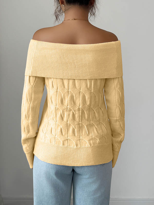 Pull à manches longues, à empiècements, à épaules dénudées, couleur unie