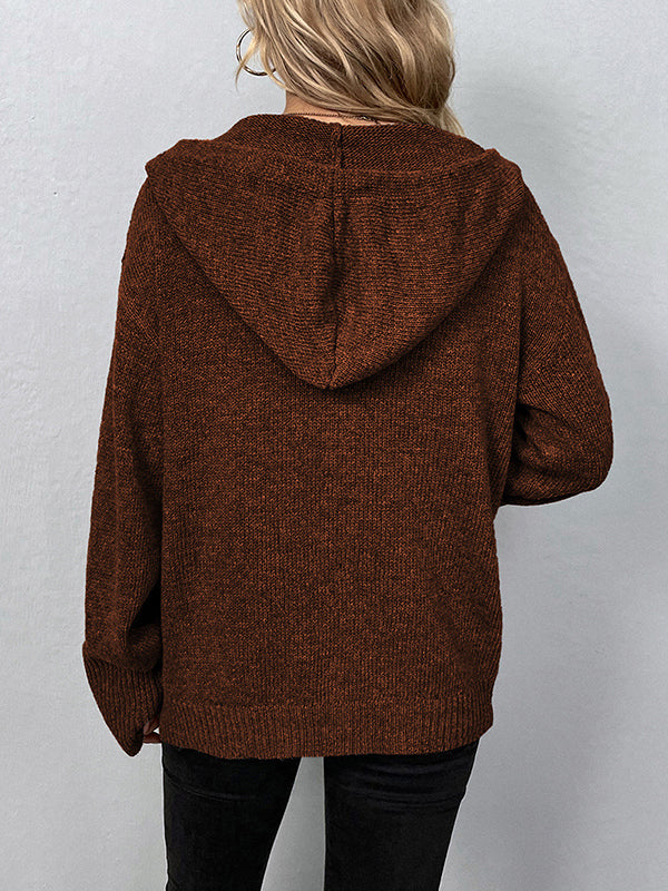 Cardigan cache-cœur à capuche et boutonné de couleur unie