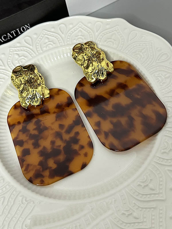 Parure boucles d'oreilles pendantes et boucles d'oreilles géométrique plissée à imprimé léopard, à empiècements