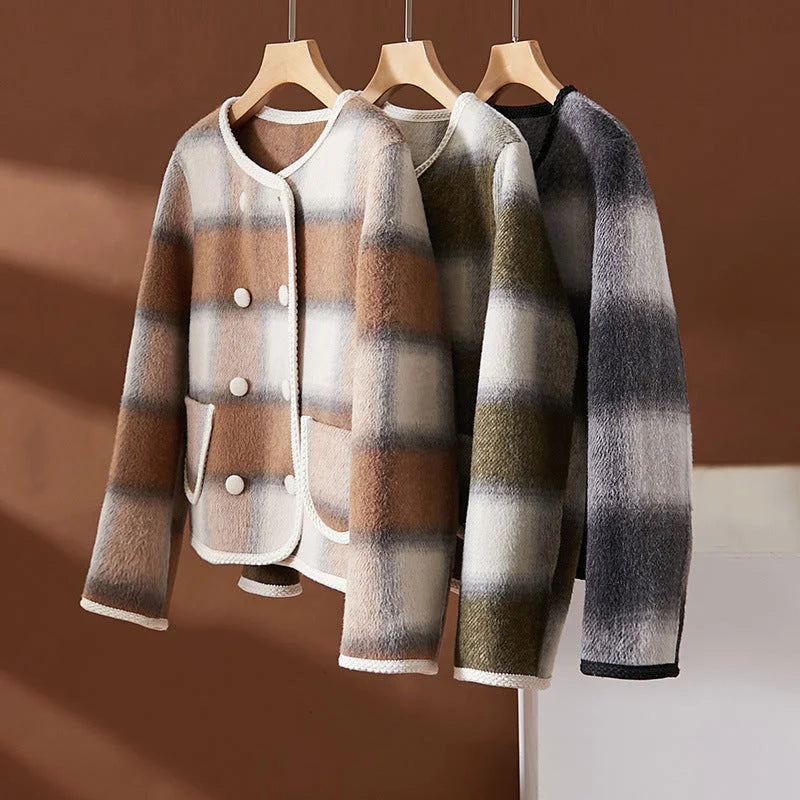 Manteau long à carreaux chic, chaud et polyvalent pour femmes