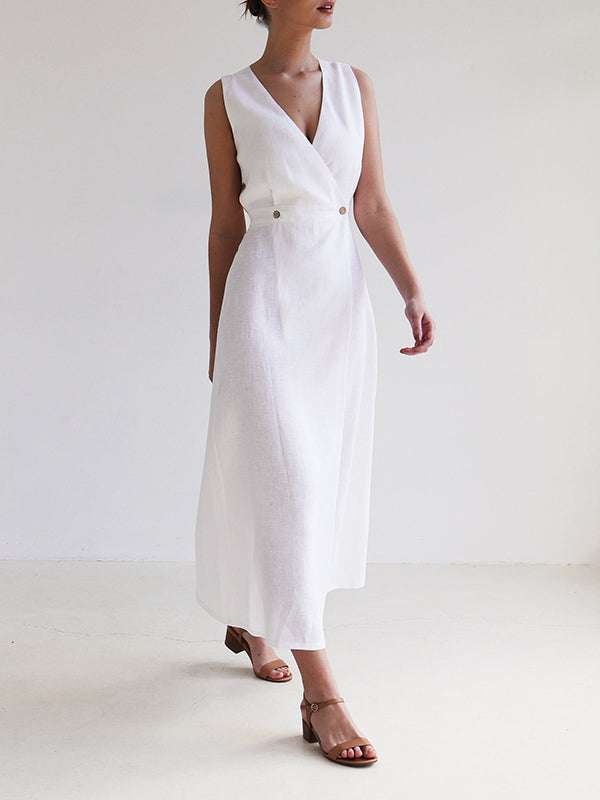 Robe longue ample sans manches, à empiècements, à col en V