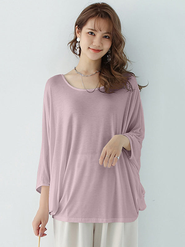 Chemise ample vintage, à col rond, à manches chauve-souris