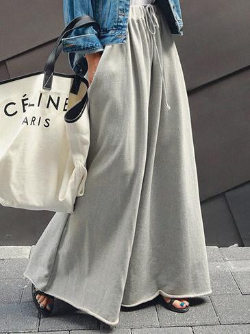 Pantalon ample gris urbain à jambe large et taille élastique