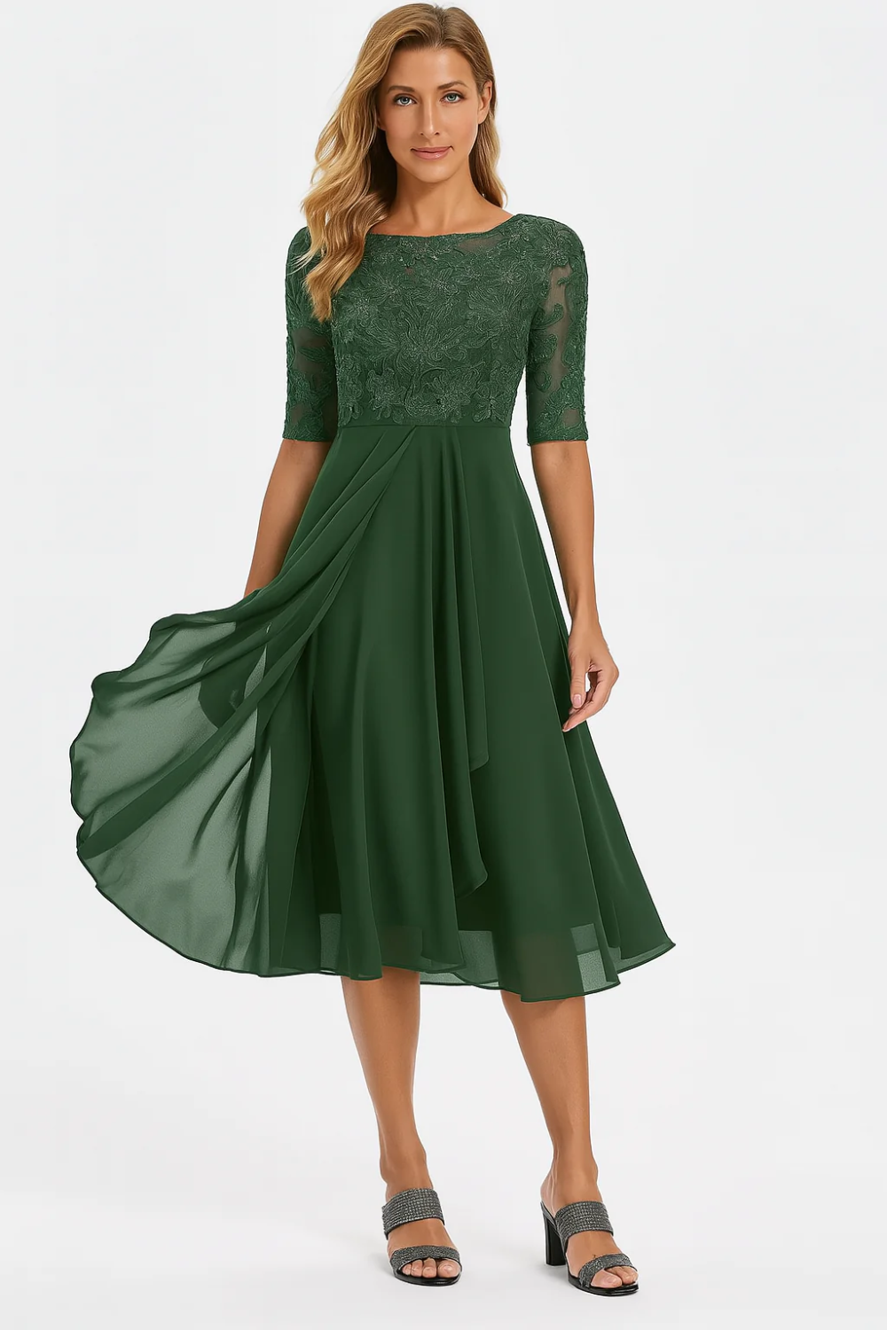 Robe de demoiselle d'honneur vintage élégante pour femmes | Midi