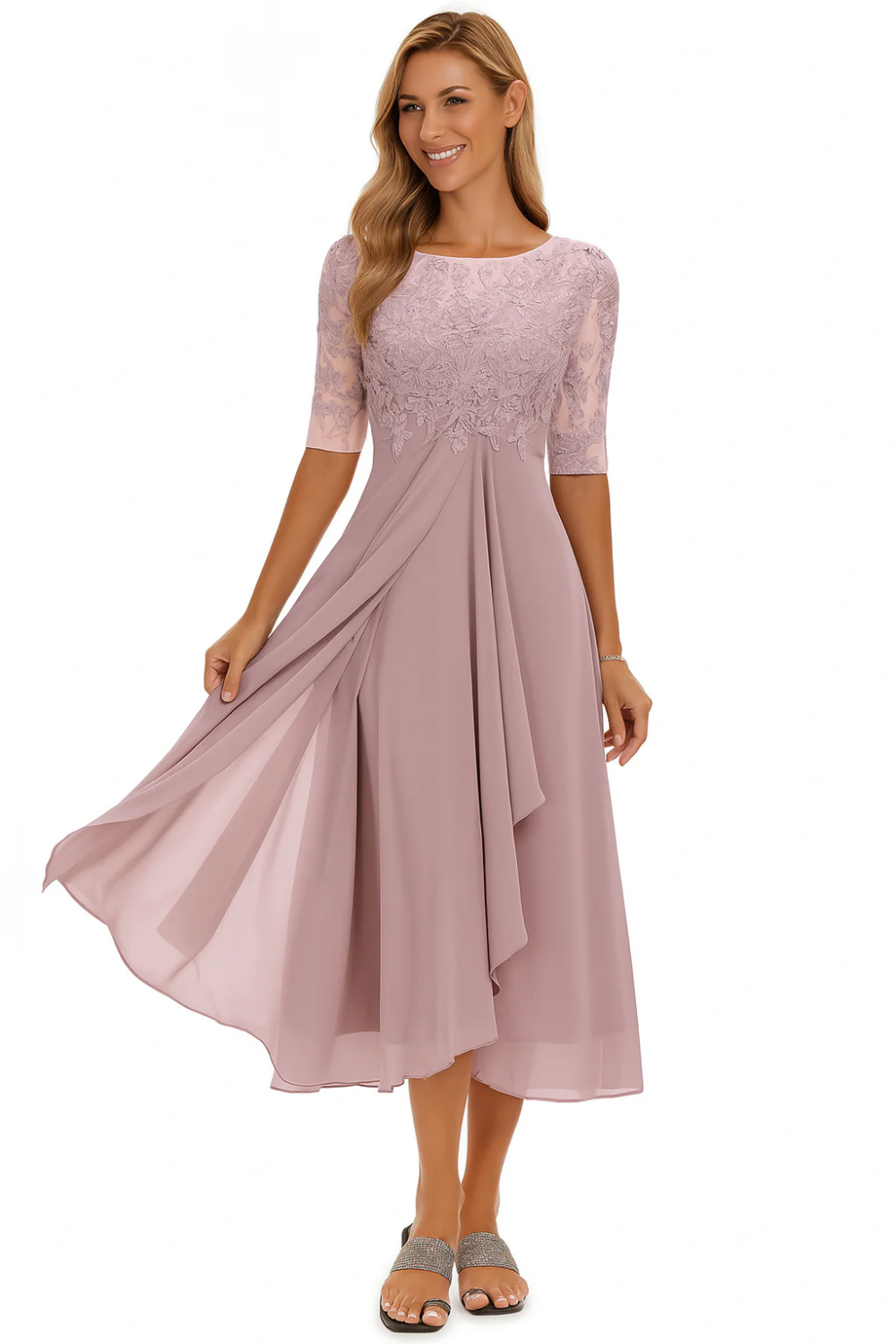 Robe de demoiselle d'honneur vintage élégante pour femmes | Midi