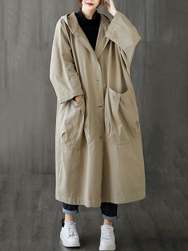 Ella | Manteau Trench Long Imperméable à Capuche pour Femmes