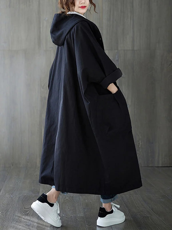 Ella | Manteau Trench Long Imperméable à Capuche pour Femmes