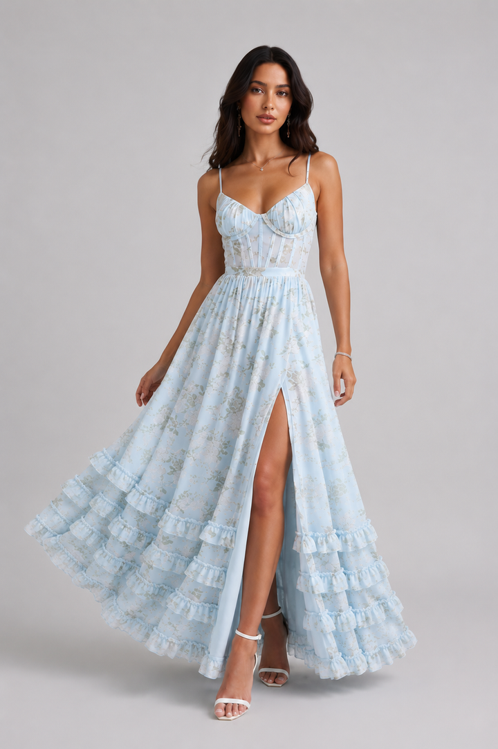Ella | Robe maxi à fleurs avec fente pour femmes