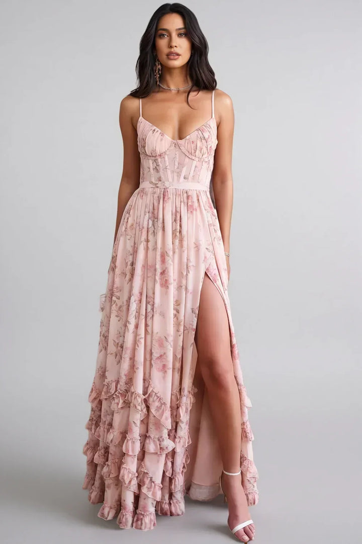 Ella | Robe maxi à fleurs avec fente pour femmes