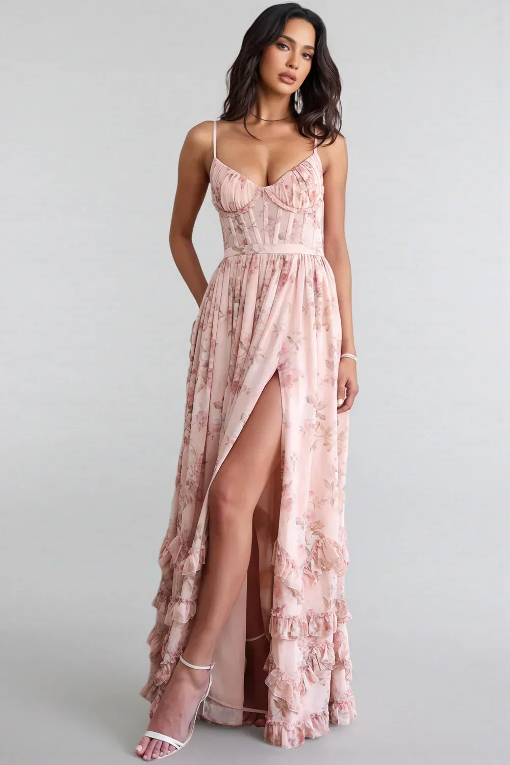 Ella | Robe maxi à fleurs avec fente pour femmes