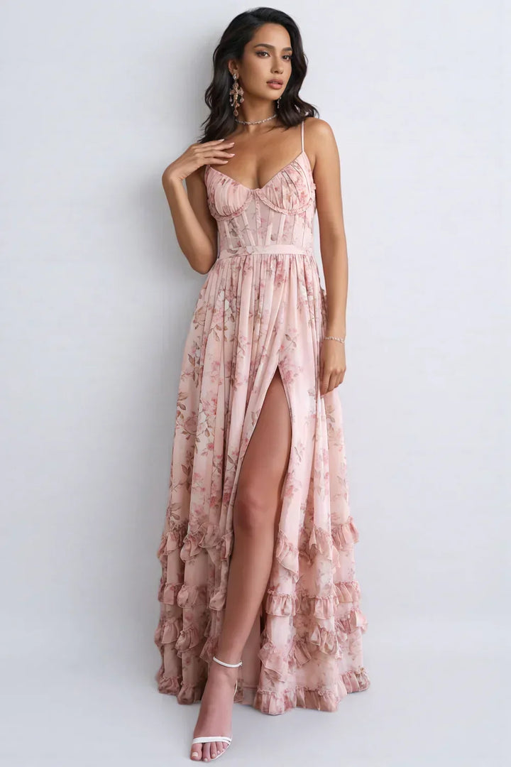 Ella | Robe maxi à fleurs avec fente pour femmes