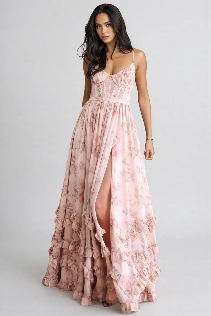 Ella | Robe maxi à fleurs avec fente pour femmes