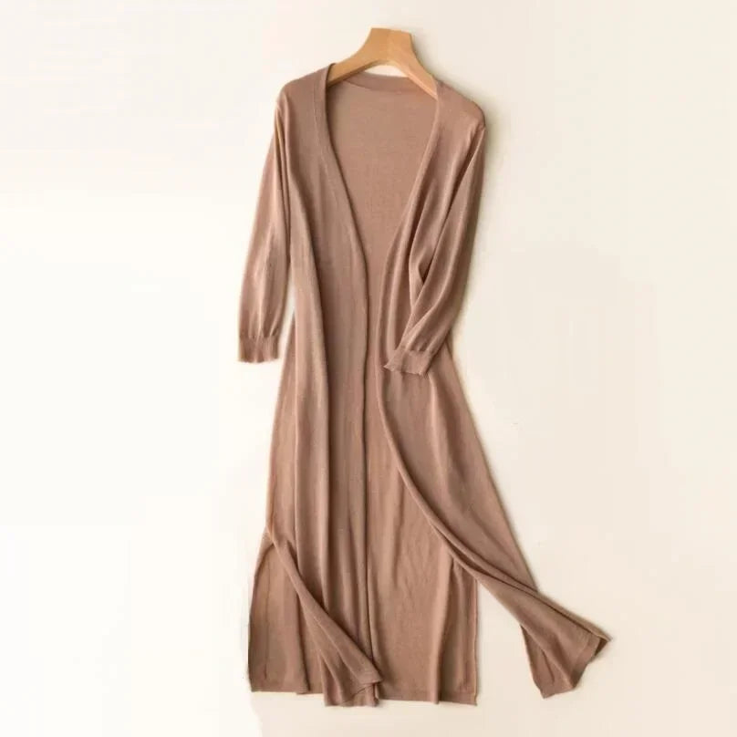 Elsbeth | Cardigan Long Ouvert Maxi en Tricot pour Femmes