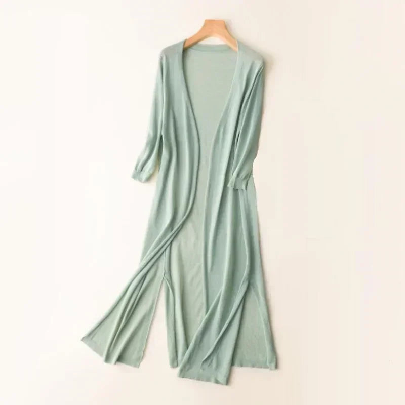 Elsbeth | Cardigan Long Ouvert Maxi en Tricot pour Femmes