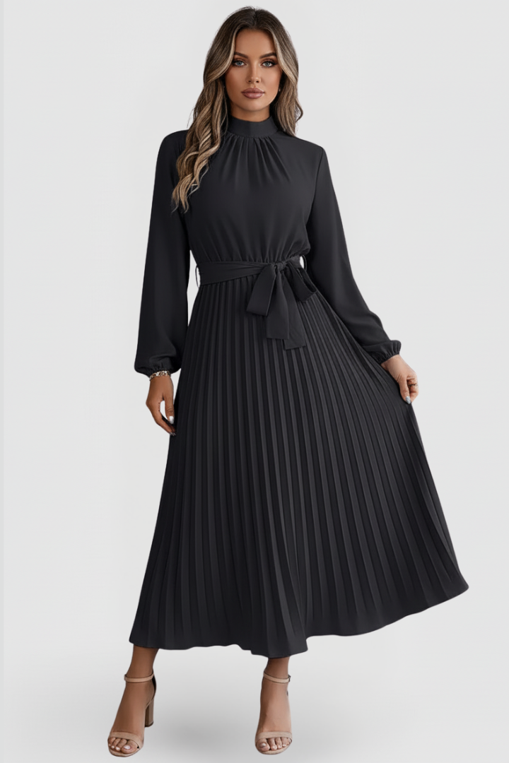 Emilia | Robe Midi Plissée Femme à Manches Longues