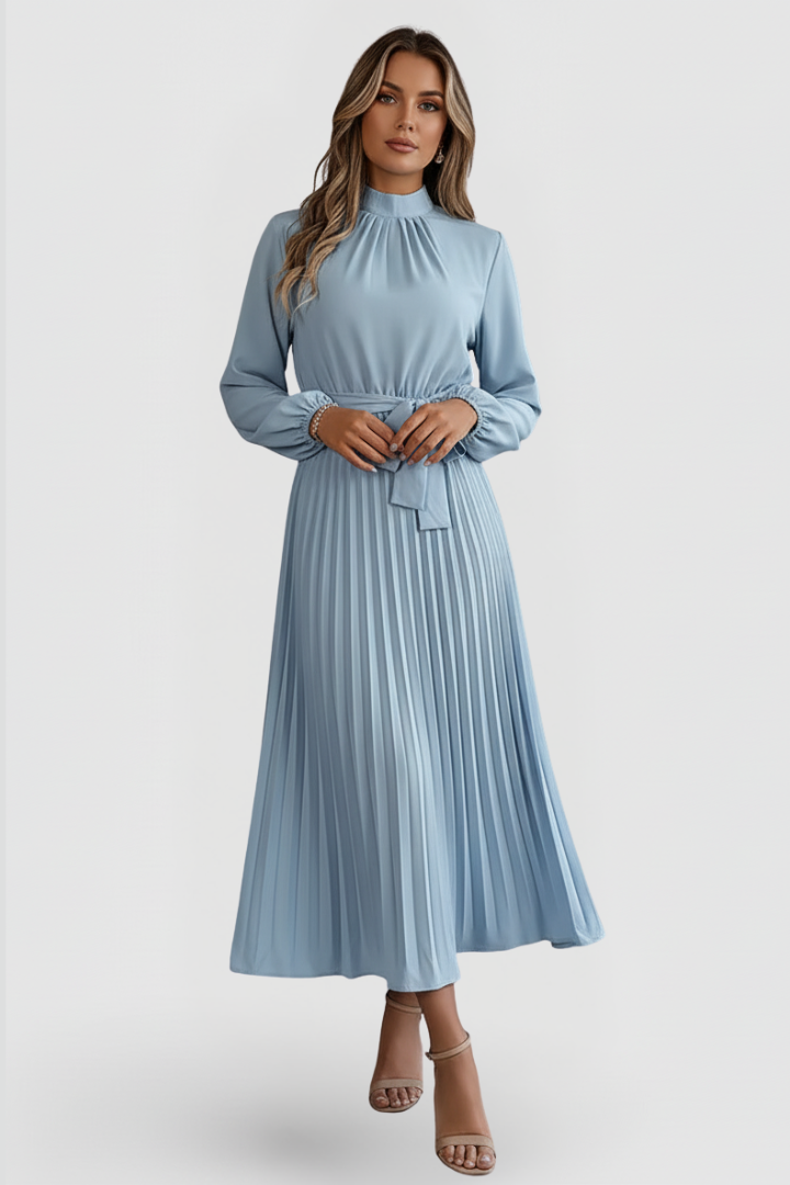 Emilia | Robe Midi Plissée Femme à Manches Longues