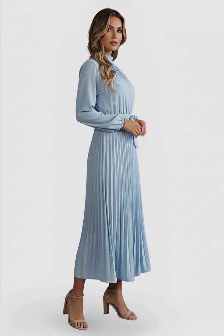 Emilia | Robe Midi Plissée Femme à Manches Longues
