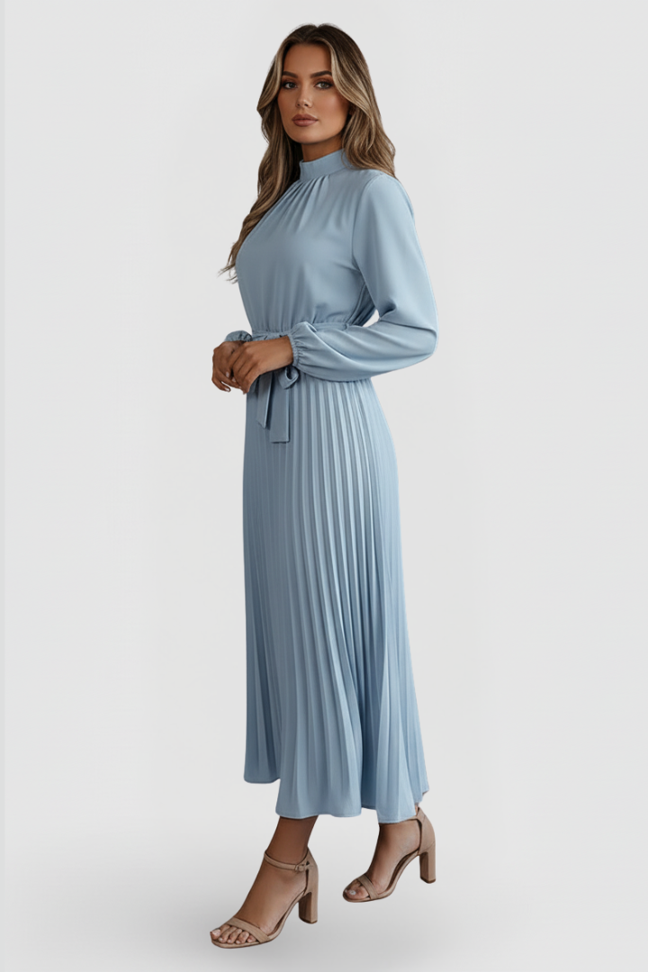 Emilia | Robe Midi Plissée Femme à Manches Longues