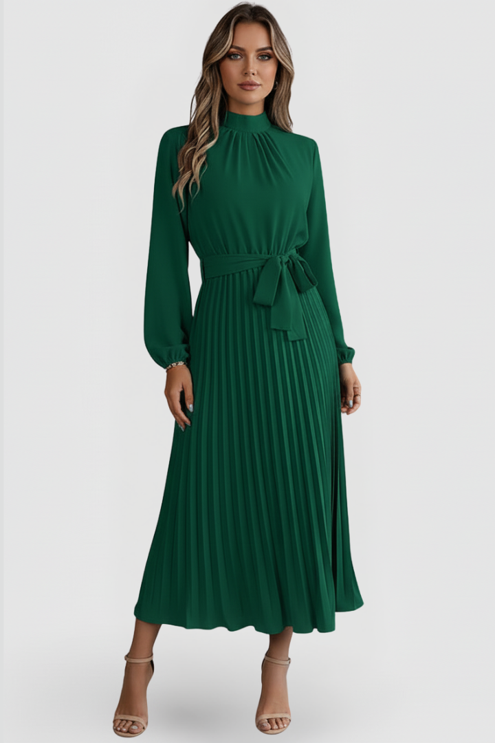 Emilia | Robe Midi Plissée Femme à Manches Longues