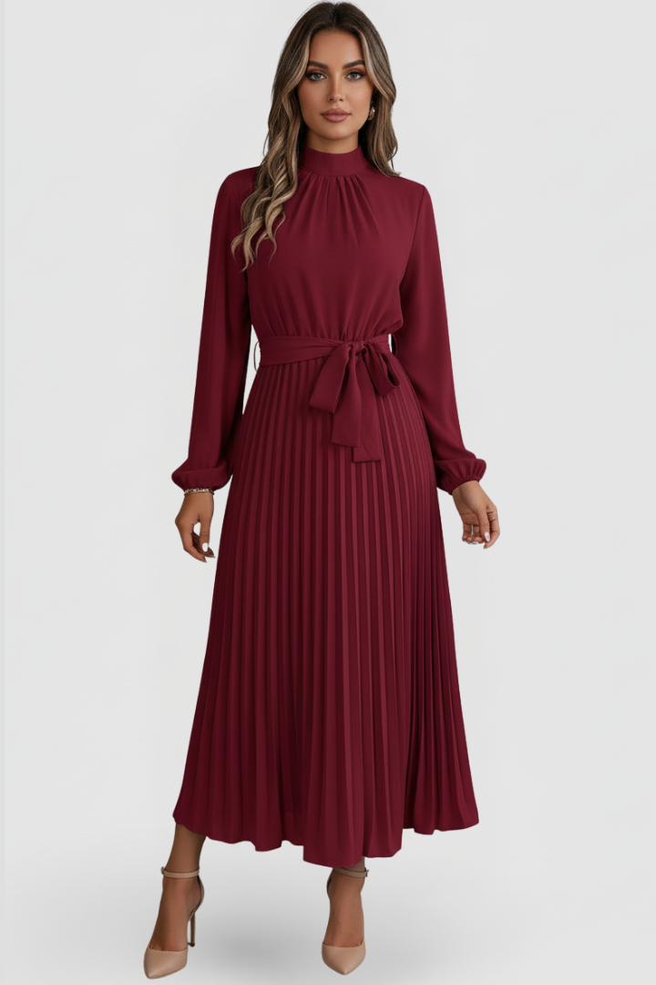 Emilia | Robe Midi Plissée Femme à Manches Longues