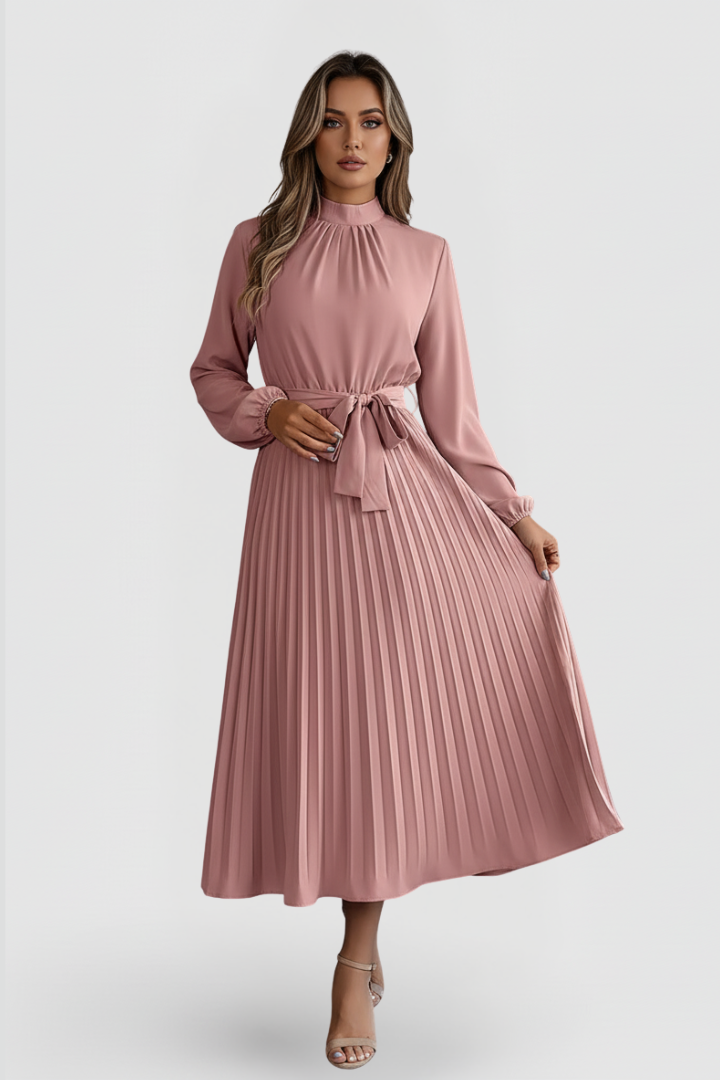 Emilia | Robe Midi Plissée Femme à Manches Longues