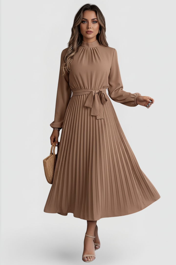 Emilia | Robe Midi Plissée Femme à Manches Longues