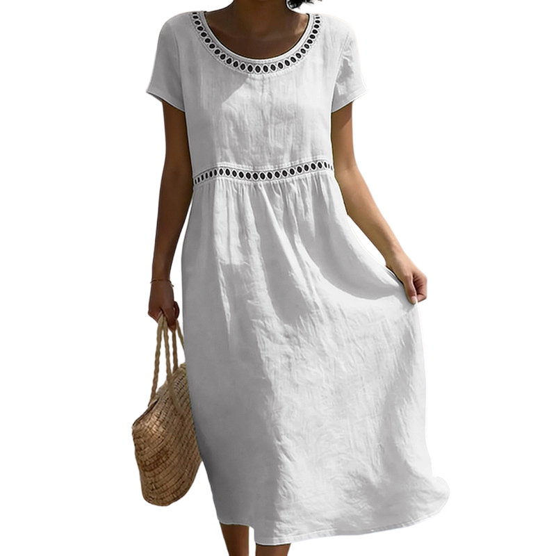 Emilia | Robe midi en look lin avec dentelle