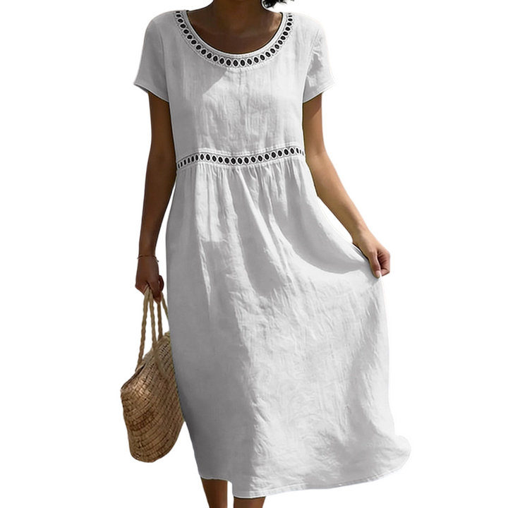 Emilia | Robe midi en look lin avec dentelle
